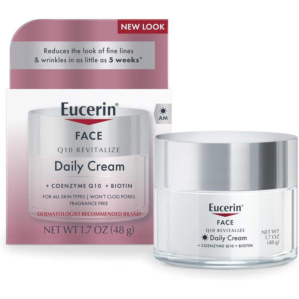 Eucerin Q10 Anti Wrinkle Sensitive Skin Creme Fragrance Free Moisturizing Daily Face Cream 1.7 Ounce Jar