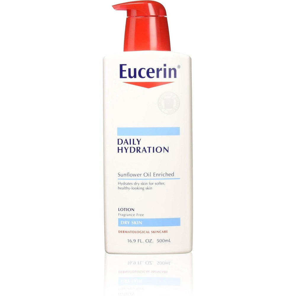 Eucerin Daily Hydration Moisturizing Body Lotion front view showing pump bottle packaging