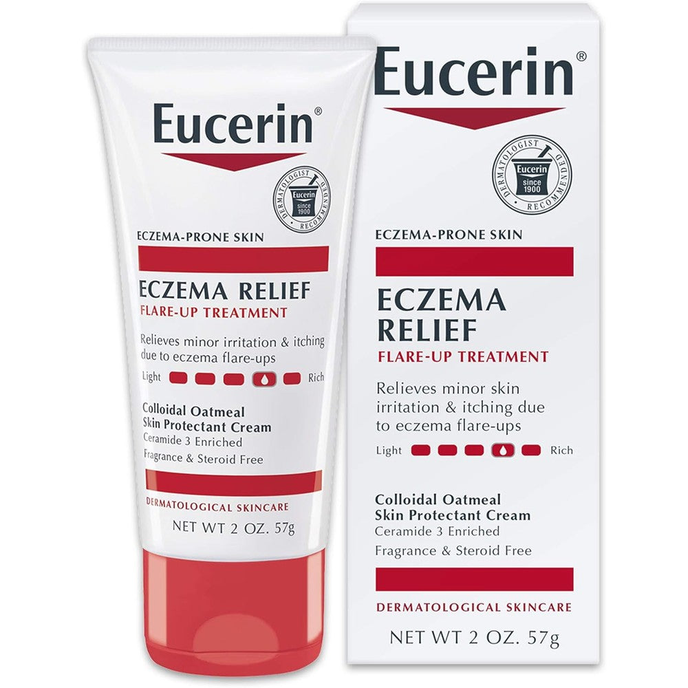 Eucerin Eczema Relief Flare-Up Treatment 2 Ounce tube front view for instant skin relief.