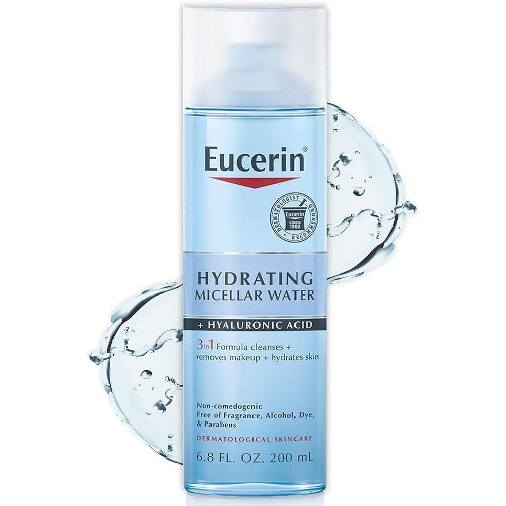 Eucerin Hydrating 3-in-1 Micellar Water front view of 6.8 fluid ounce bottle