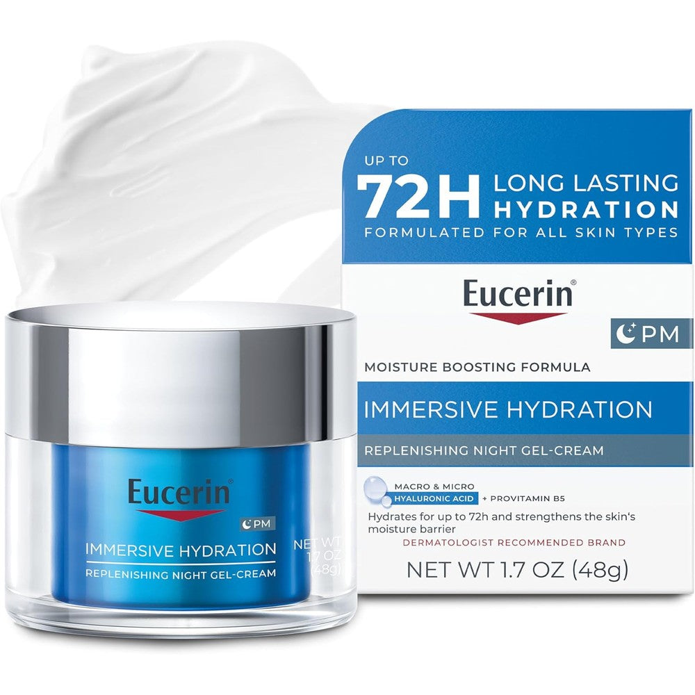 Eucerin Immersive Hydration Replenishing Night Gel Face Cream front view jar