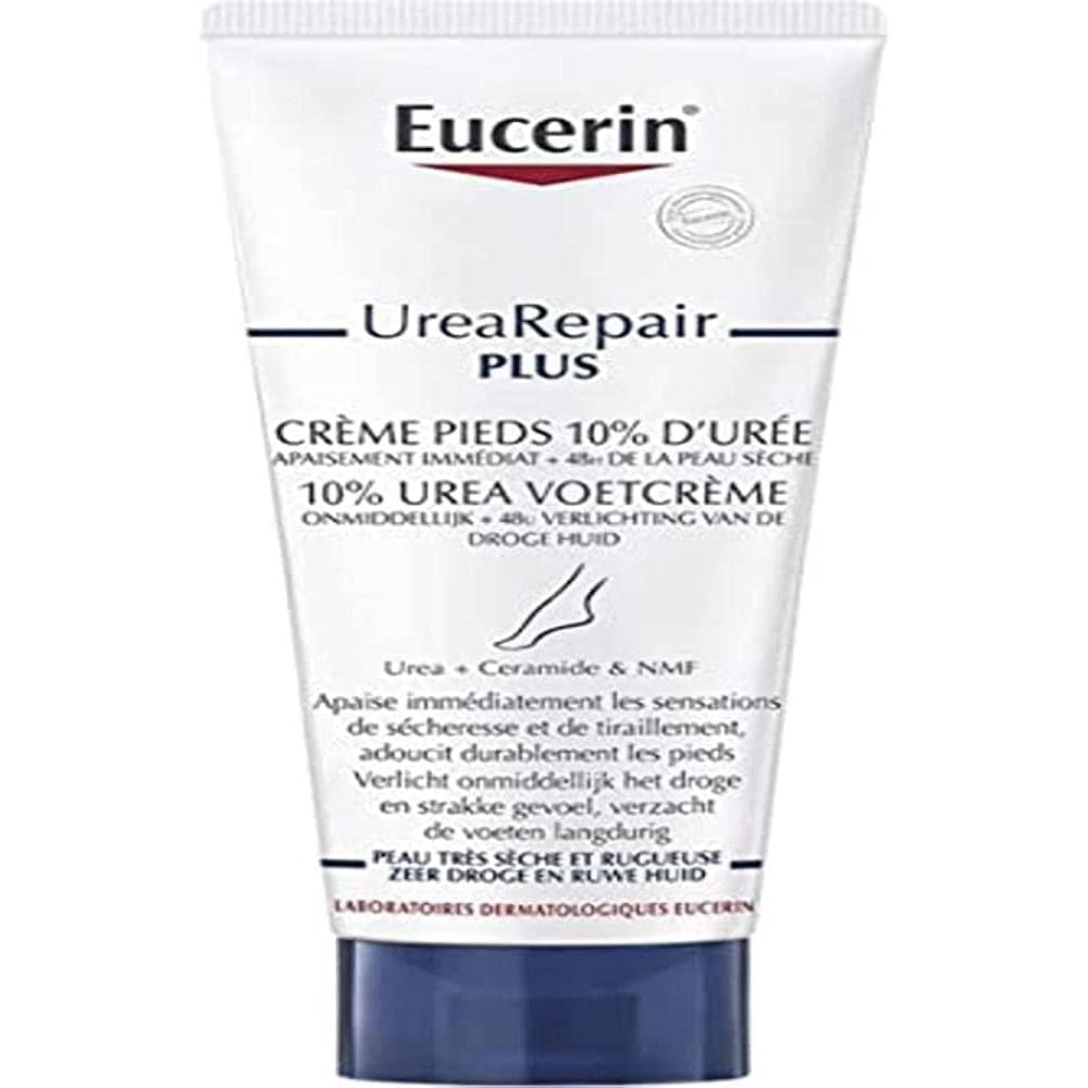 Eucerin UreaRepair Plus Foot Cream 10% Urea 100ml front view showing brand logo and key ingredients for intensive dry foot repair