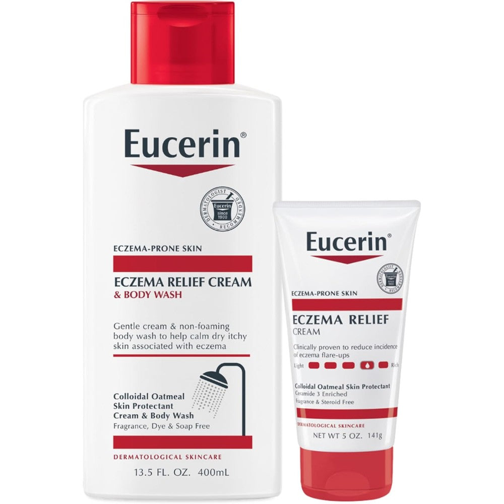 Eucerin Eczema Relief Complete Care Set front view with bottle and tube