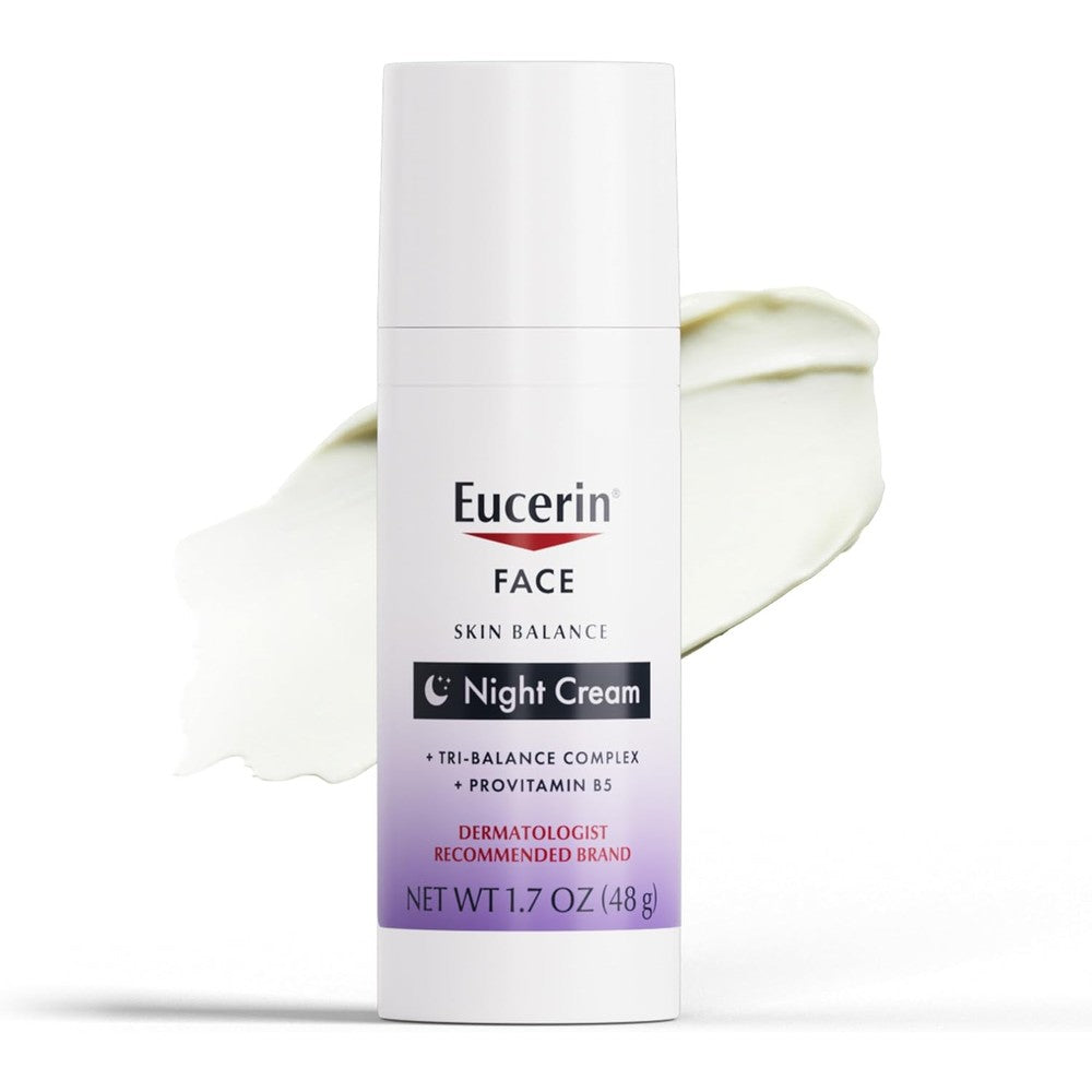 Eucerin Skin Balance Night Cream front view in airless pump bottle
