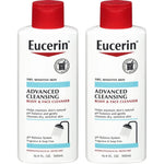 Eucerin Advanced Cleansing Body and Face Cleanser pack of 2 front view showing authentic imported packaging for dry sensitive skin.