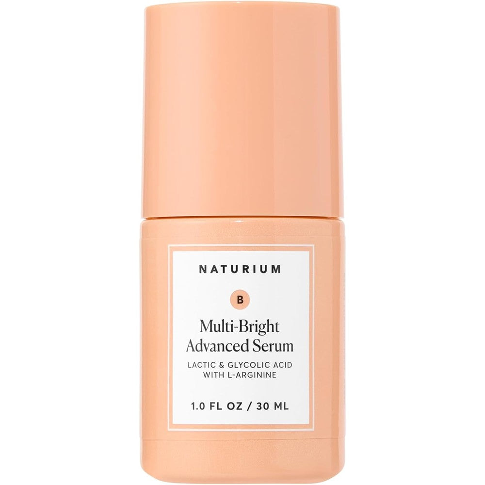 Naturium Multi Bright Advanced Serum front view of peach colored bottle