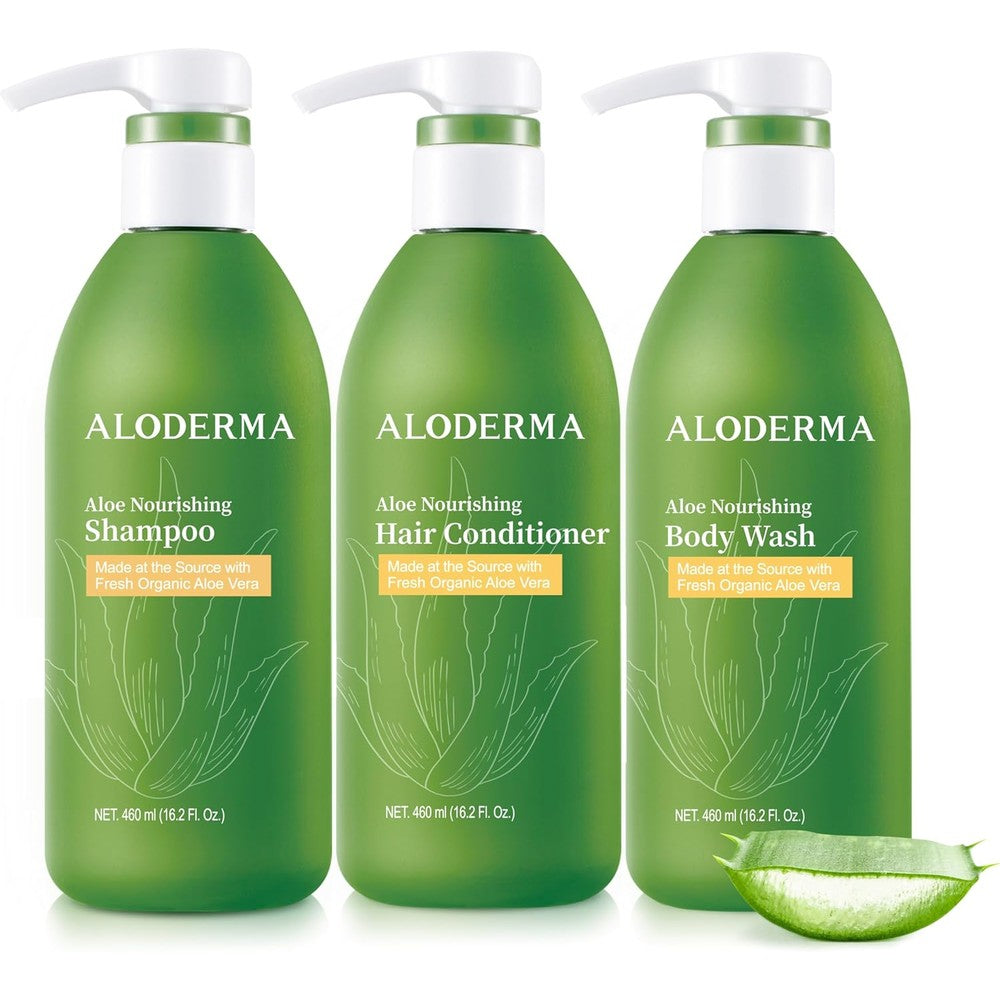 Aloderma brand aloe vera nourishing set with shampoo conditioner and body wash