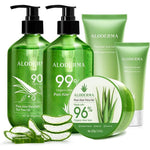 Aloderma brand 6 piece aloe vera gel set for intensive face and body skin care