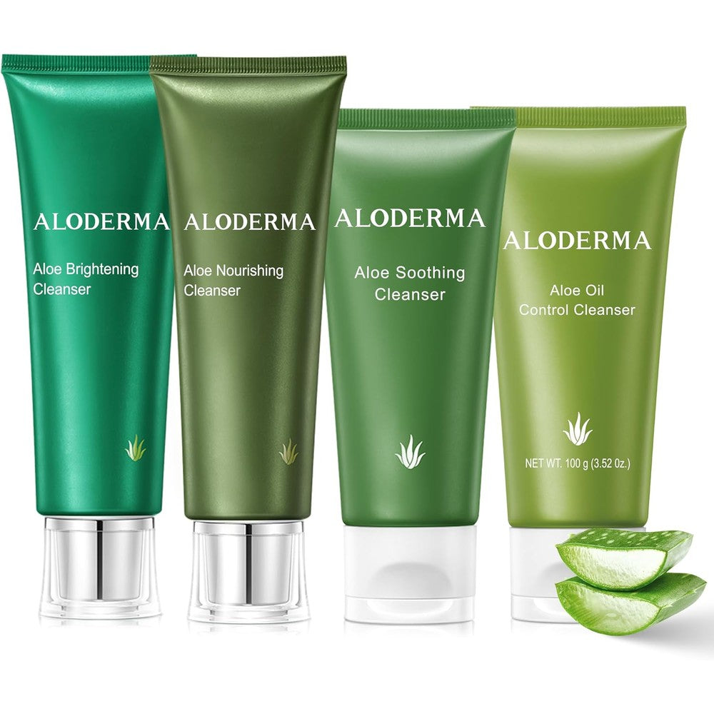 Aloderma Aloe Cleanser Set front view showcasing the four individual tubes.