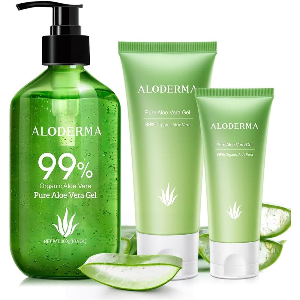 Aloderma brand 3 piece set of 99 percent pure organic aloe vera gel for skin