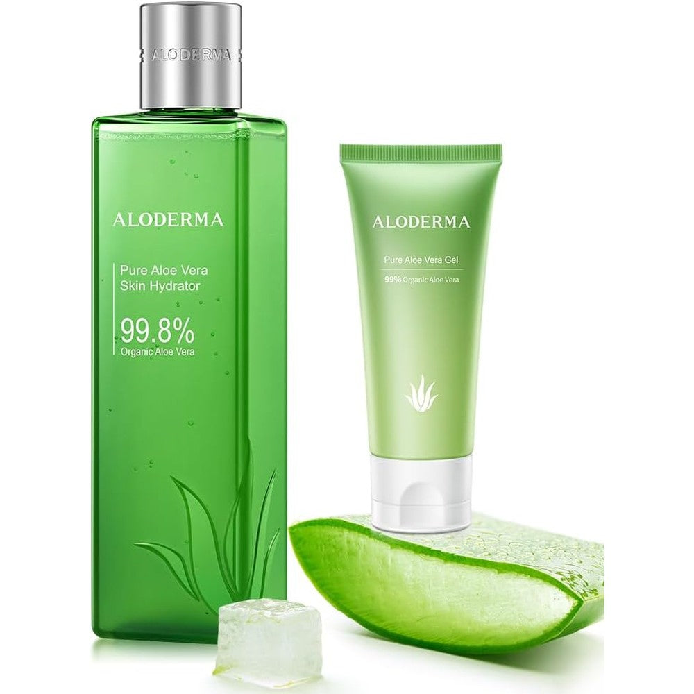 Aloderma brand travel size aloe vera gel set with skin hydrator toner