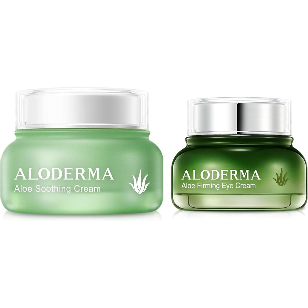 Aloderma Aloe Face Cream Set packaging front view highlighting the soothing face cream and eye cream duo