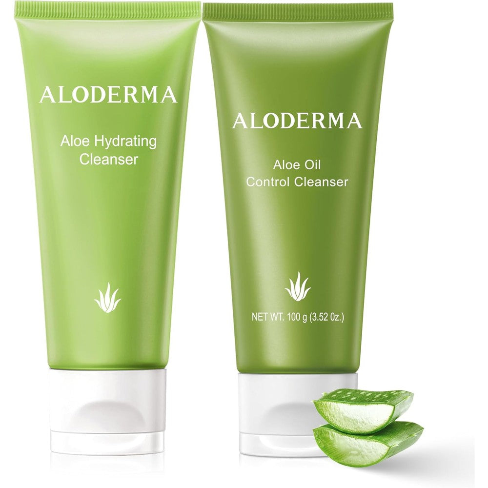 Aloderma Aloe Cleanser Set 2 Pieces front view showing the hydrating and oil controlling tubes