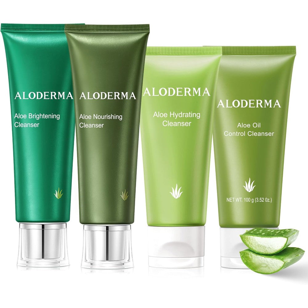 Aloderma Aloe Cleanser Set 4 Pieces front view showing the four targeted facial washes