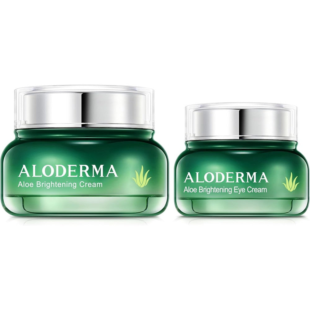 Aloderma Brightening Cream Set front view showing the organic skincare duo jars.