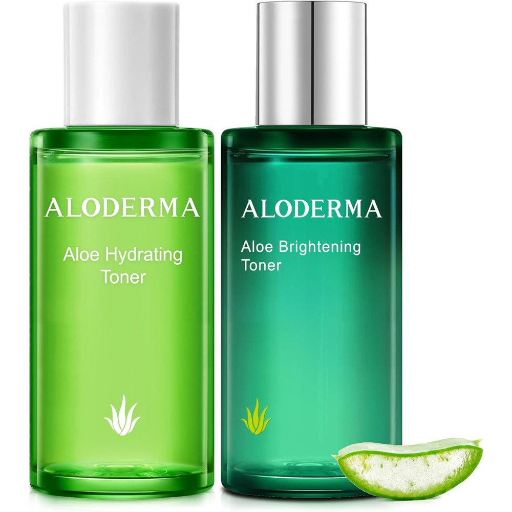 Aloderma Aloe Vera Toner Set front view showing two green bottles with silver caps