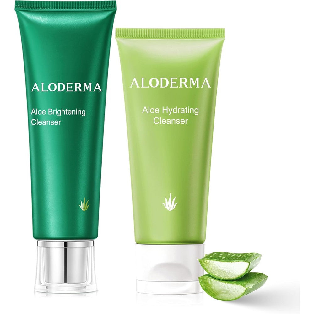 Aloderma Aloe Cleanser Set front view showing both green tubes for hydration and skin brightening