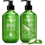 Aloderma brand organic aloe vera gel and tea tree oil set for face and body hydration