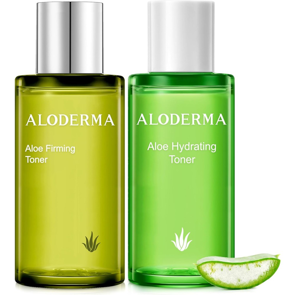 Aloderma Aloe Vera Toner Set front view of the two-piece hydrating and firming bottles.