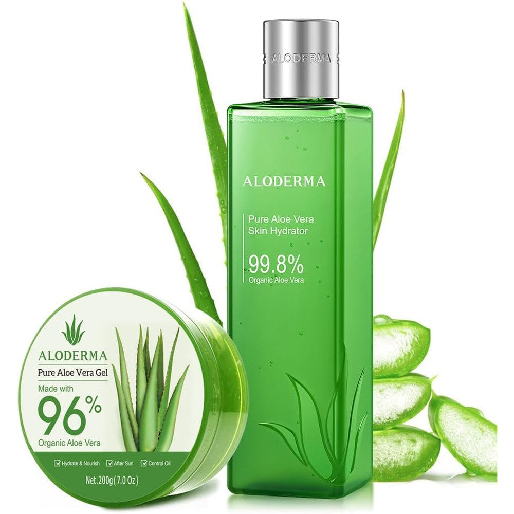 Aloderma brand 2 piece hydrating aloe vera gel set with skin hydrator toner