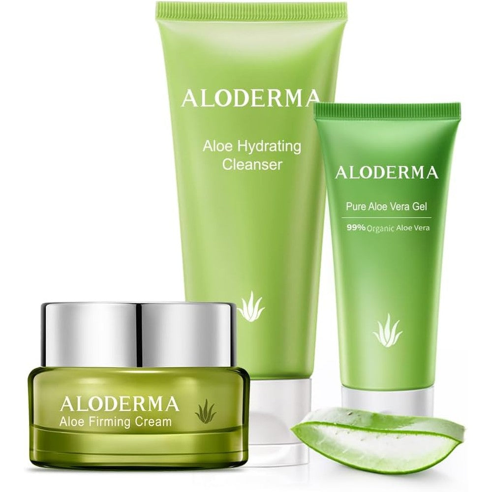 Aloderma brand 3 piece travel hydrating skin care set with aloe vera