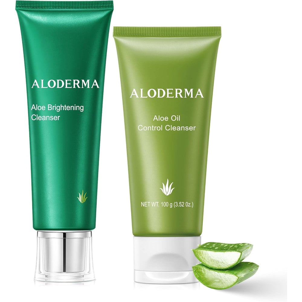 Aloderma Aloe Cleanser Set front view showcasing brightening and oil controlling face washes