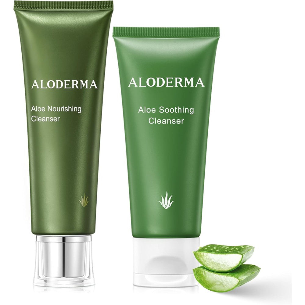 Aloderma Aloe Cleanser Set front view showing the two piece squeeze tubes with pump dispensers.