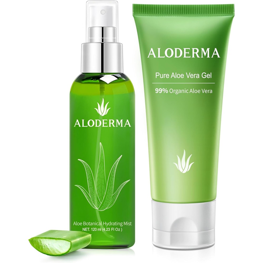 Aloderma Aloe Hydrating Set front view showcasing mist and gel bottles