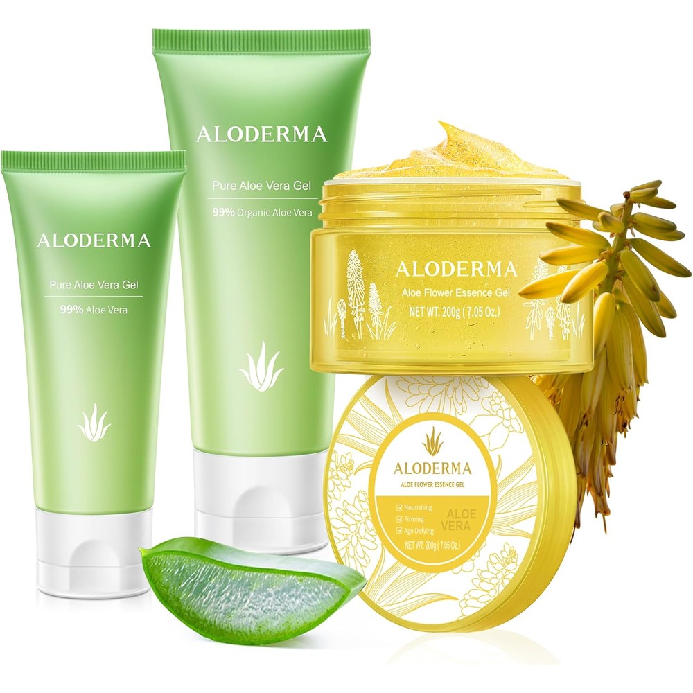 Aloderma brand 3 pack aloe vera gel set with 114g tube and travel size gel