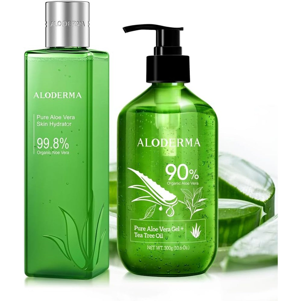 Aloderma brand 6 piece aloe vera gel set with tea tree oil and multiple sizes