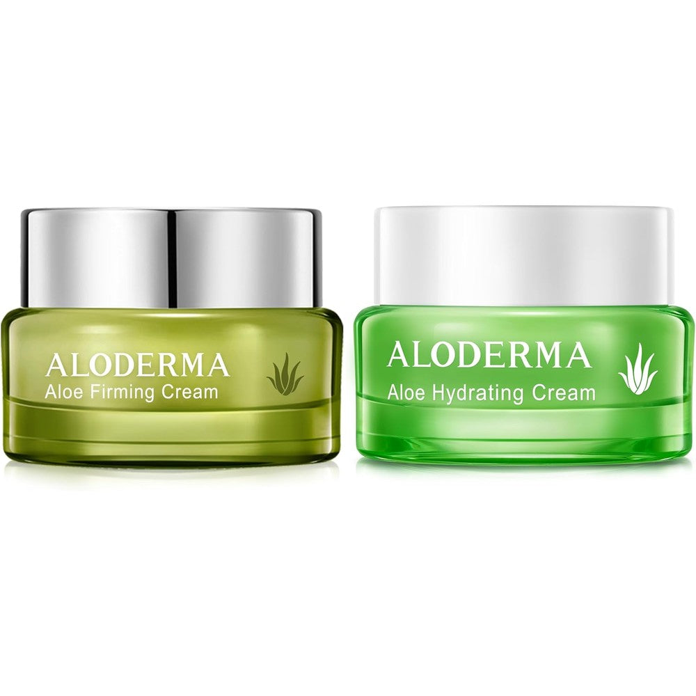 Aloderma Aloe Face Cream Set front view showing the hydrating and firming jars