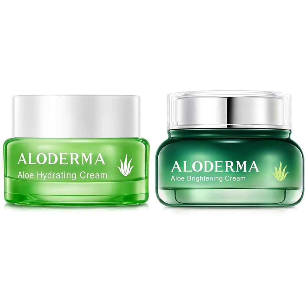 Aloderma Aloe Face Cream Set front view showing the hydrating and brightening cream jars for glowing skin.