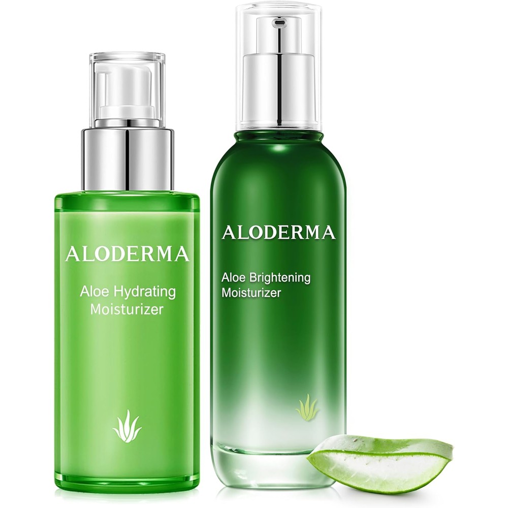 Aloderma Aloe Face Moisturizer Set front view showcasing the two-piece hydrating skincare bottles.