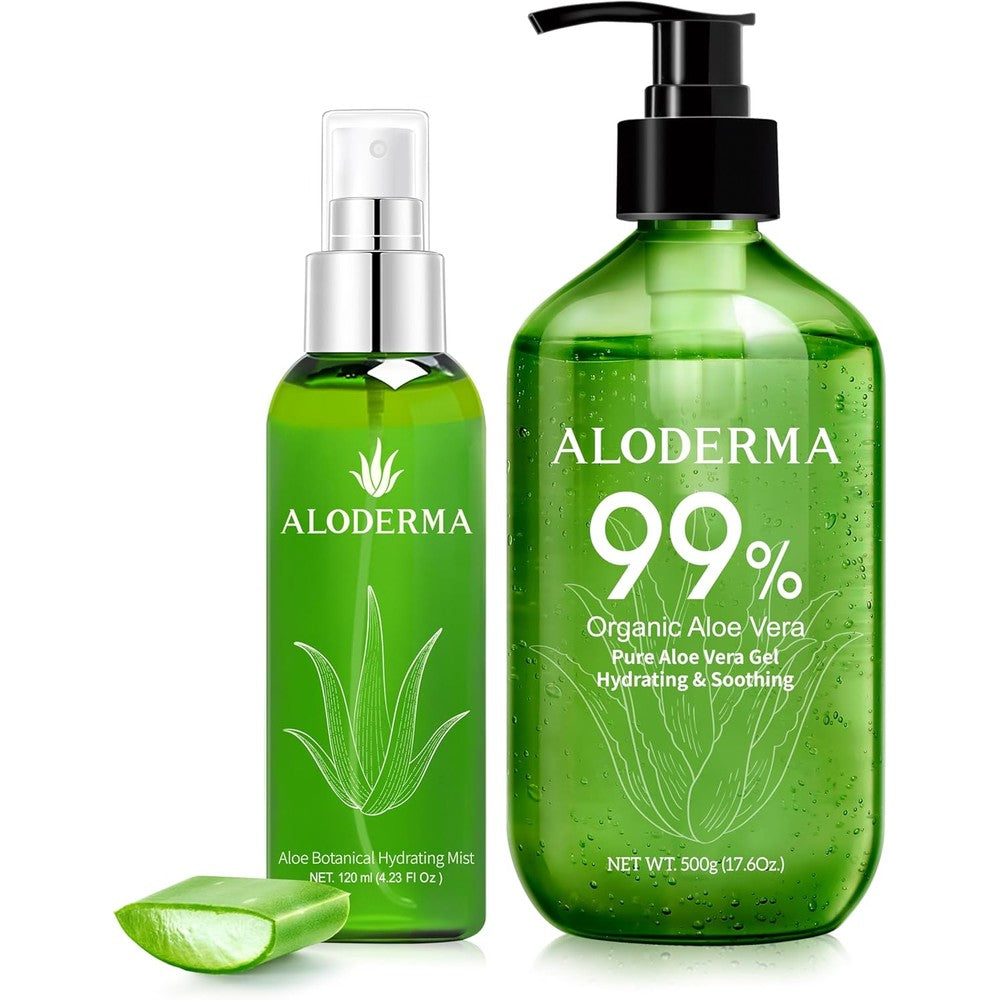 Aloderma Aloe Hydrating Set front view showcasing mist and gel bottles for skincare
