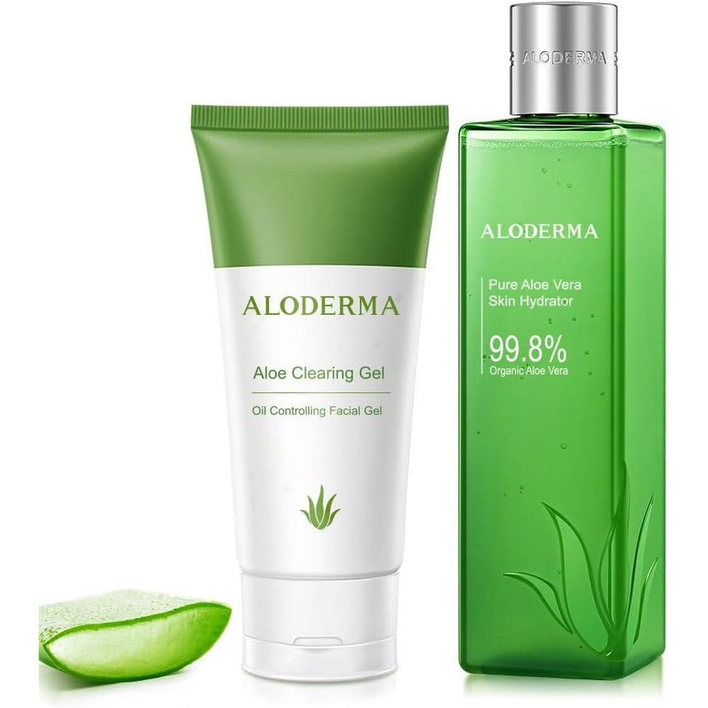 Aloderma Oil Controlling Set front view featuring Aloe Clearing Gel and Aloe Skin Hydrator bottles