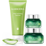 Aloderma brand aloe vera travel size brightening set with 3 pack cleanser and cream