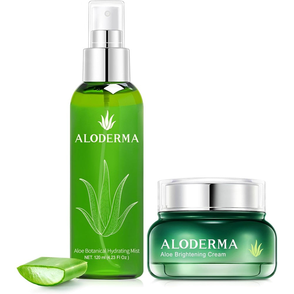 Aloderma aloe hydrating set with brightening cream and mist front view