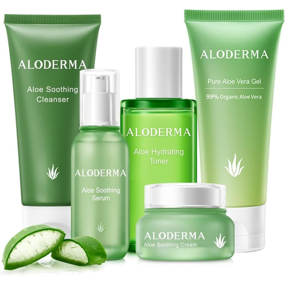 Aloderma brand 5 piece signature aloe vera soothing skin care kit
