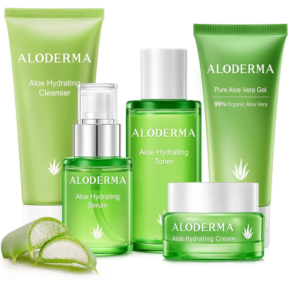 Aloderma brand 5 piece signature aloe vera skin care kit for dry skin