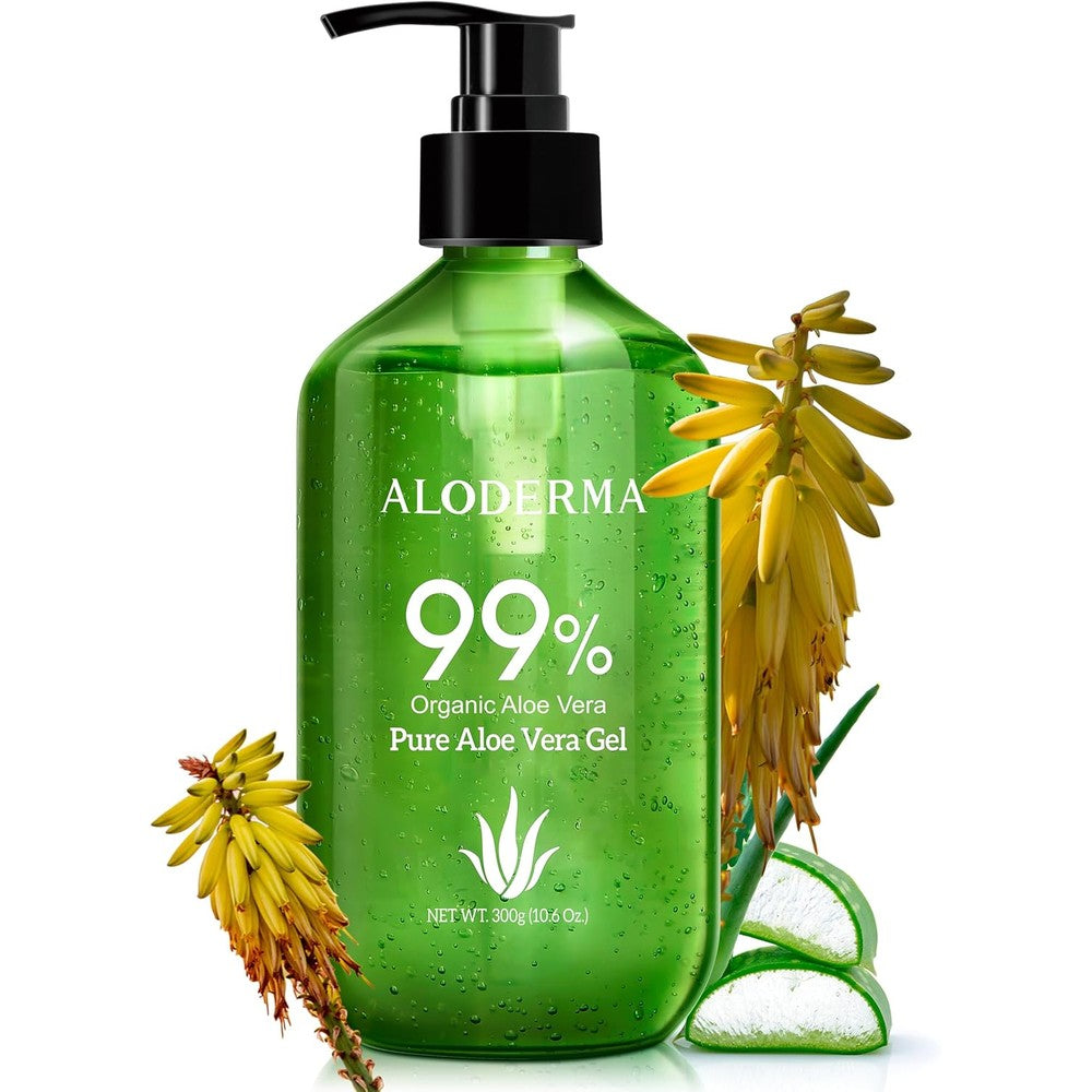 Aloderma 99% Pure Aloe Vera Gel Pump Bottle for Face & Body Skincare | 300 ml