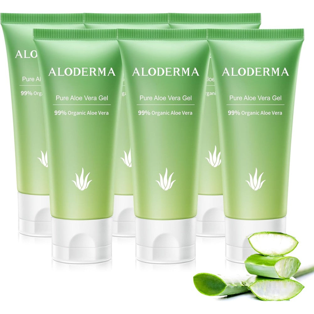 Aloderma 99% Organic Aloe Vera Gel for Face & Sensitive Skin | 4 oz 6 Pack
