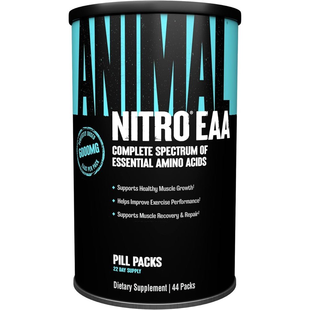 Universal Nutrition Animal Nitro EAA 44 Packs front view showing authentic muscle recovery pill supplement packaging.