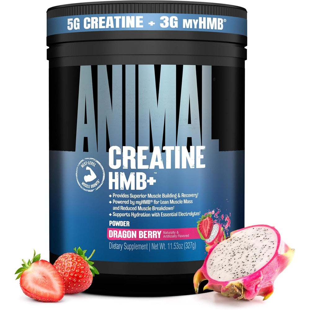 Animal Creatine HMB Powder front view of product tub for muscle recovery.