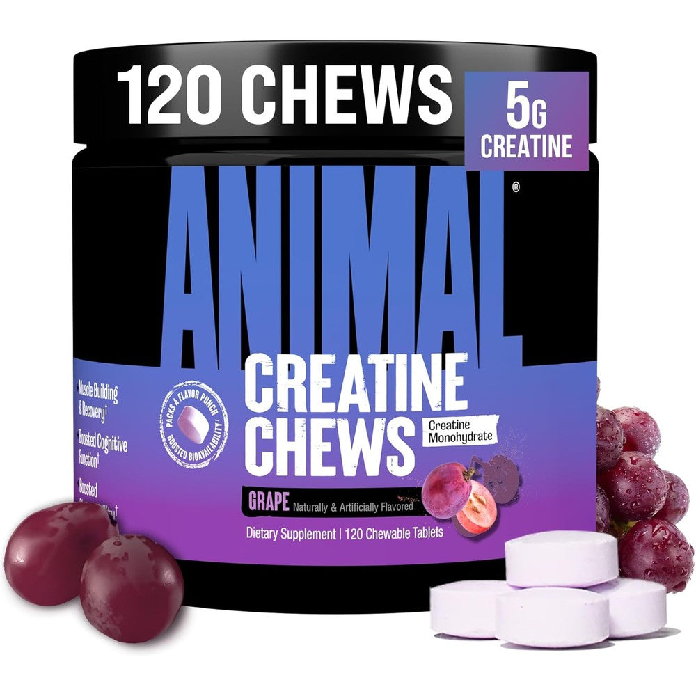 Universal Nutrition Animal Creatine Chews Grape 120 Tablets front bottle view