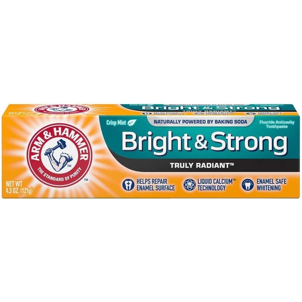 Arm & Hammer Truly Radiant Whitening Toothpaste front packaging view for advanced enamel repair.