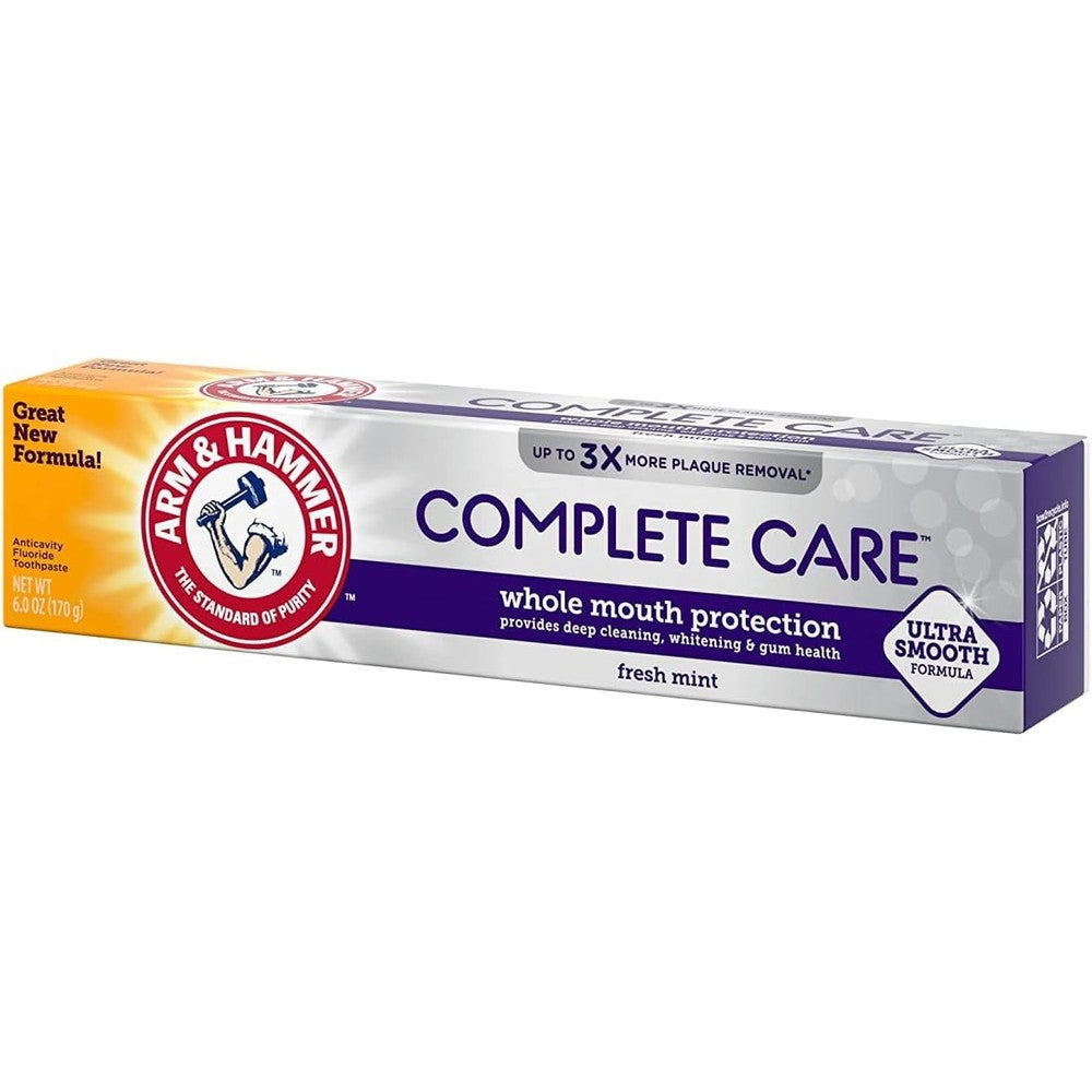 Arm and Hammer Complete Care Fluoride Anticavity Toothpaste front view of the packaging tube.