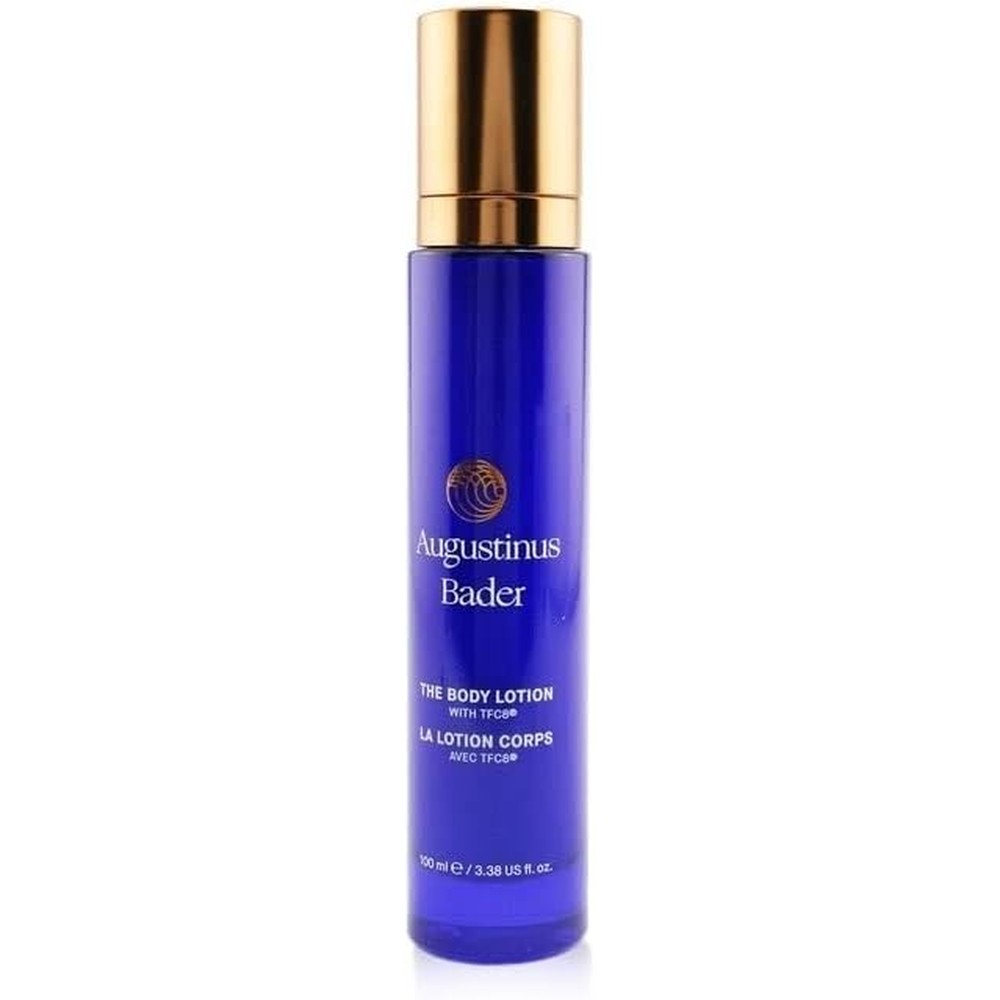 Augustinus Bader The Body Lotion 100ml blue bottle with gold pump front view