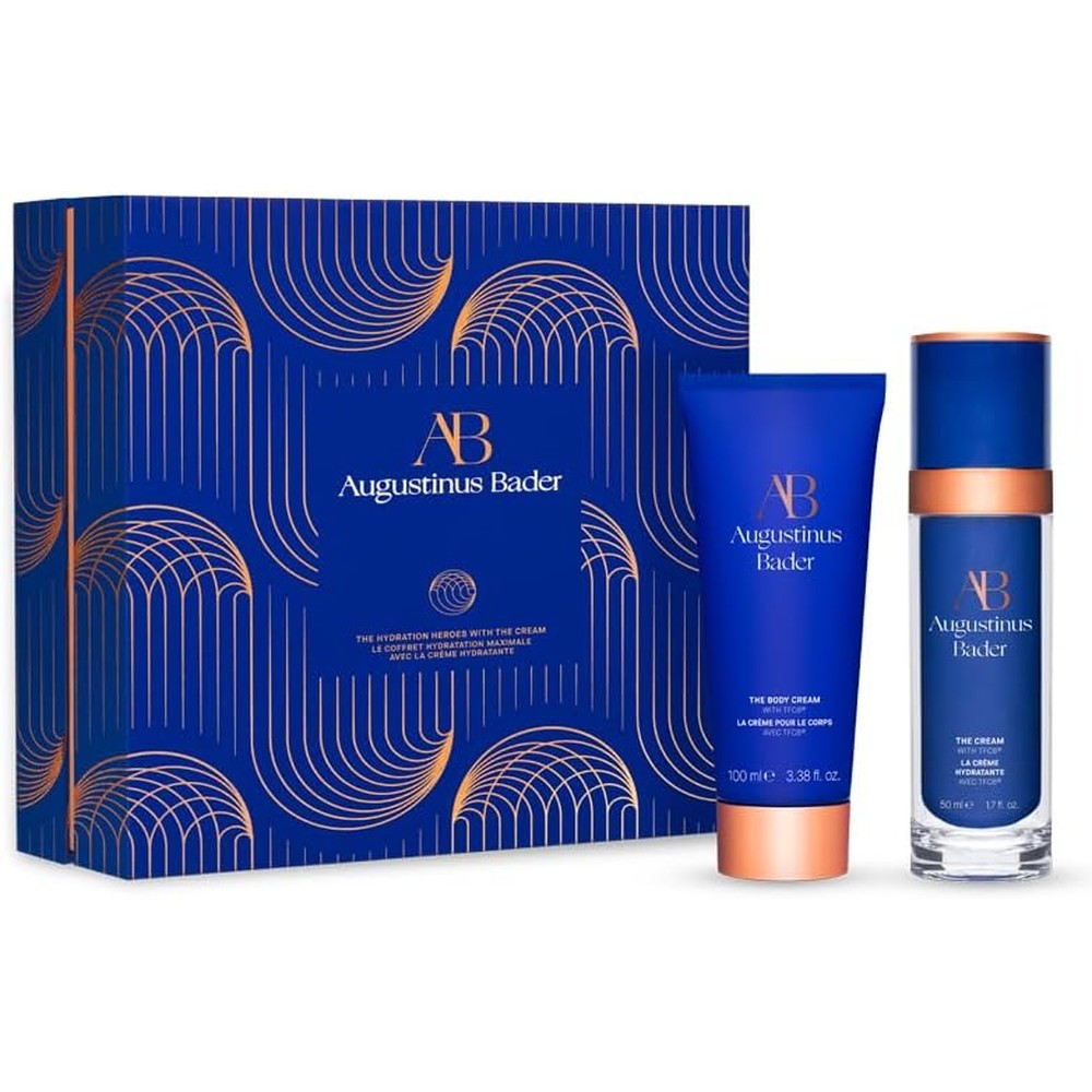 Augustinus Bader The Hydration Heroes gift set box showing The Cream and The Body Cream front view