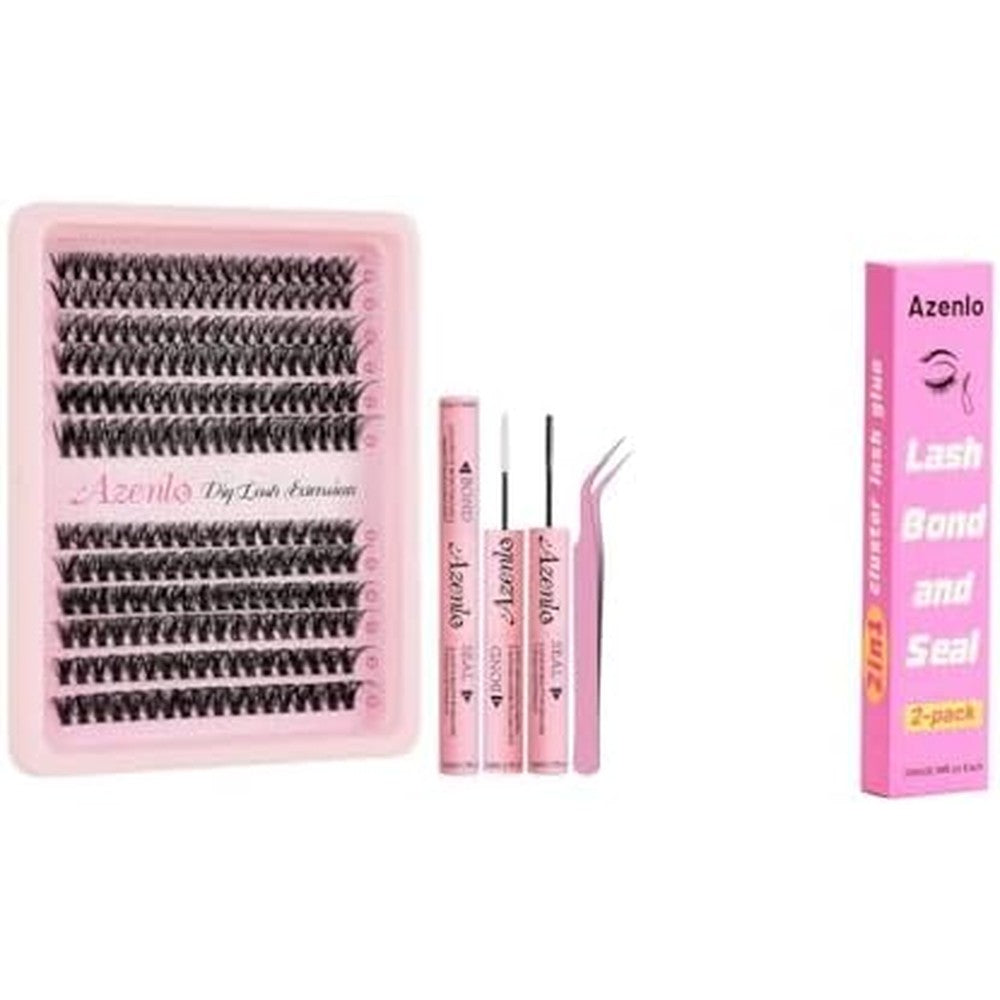 Magnetic SL Azenlo 40D 60D Lash Clusters Kit front view showing pink tray and glue.