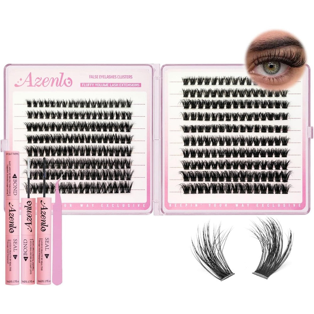 Toochunag Fluffy Lash Clusters Kit front view showing mixed tray lengths.
